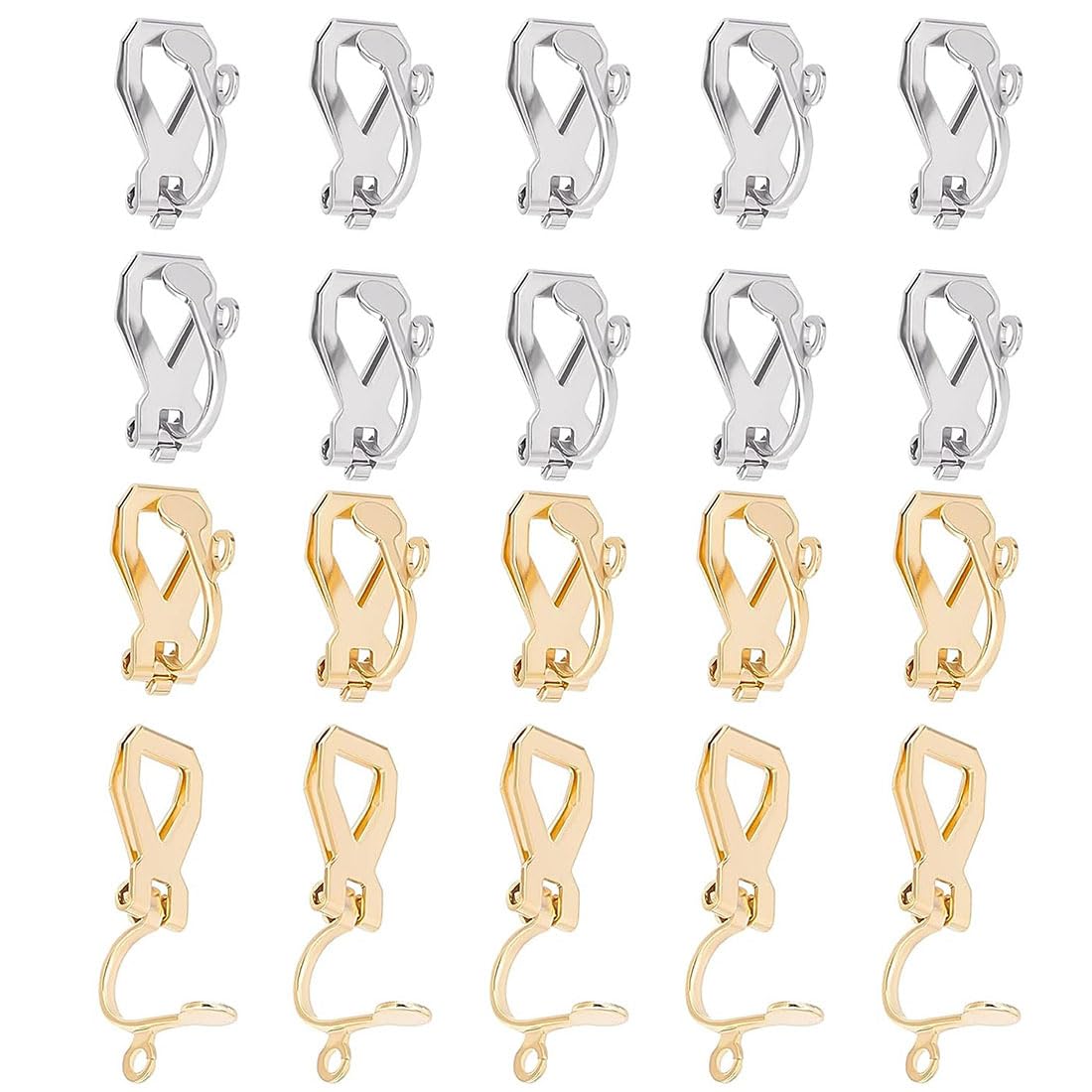 Set de 20 Pendientes con Clip, en Acero Inoxidable Dorado y Componentes Convertidores de Pendientes para Orejas no Perforadas,