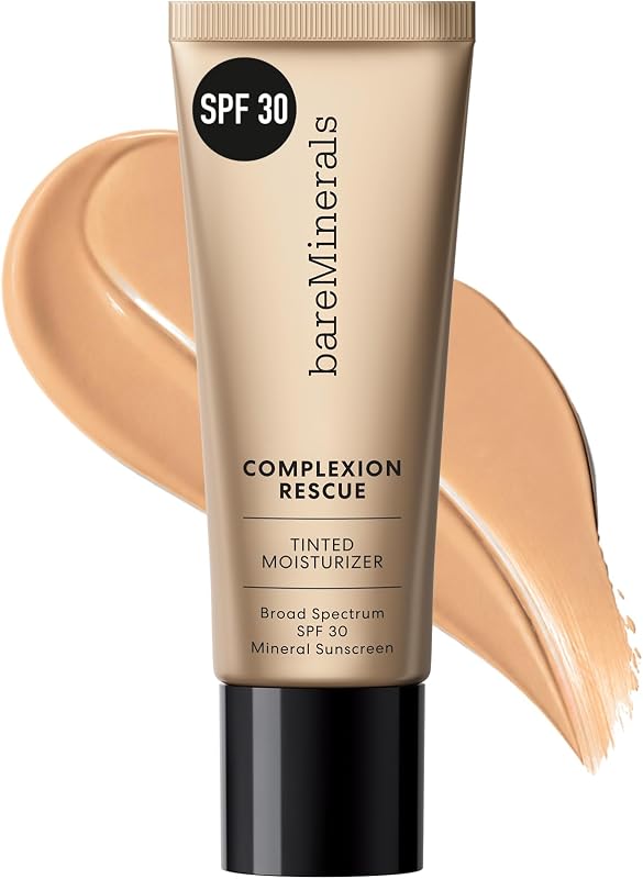 Crema hidratante con color Complexion Rescue con SPF 30, protector solar mineral hidratante con color con ácido hialurónico, cobertura transparente a ligera, multitarea, maquillaje con infusión para el cuidado de la piel