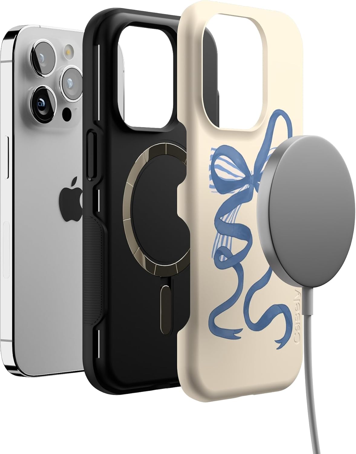 Casely iPhone 14 Pro Case | Heartstrings | Blue Bow | Bold Protective Design | Compatible with MagSafe