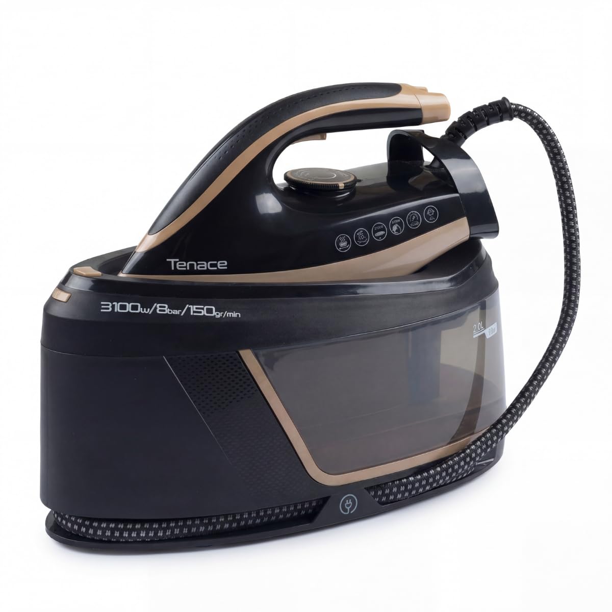 Centro de Planchado Plancha de Vapor para Ropa 3100W 8 Bares Vapor Vertical 150 G/Min Deposito 2L Suela Ceramica Antiadherente Autolimpieza Modo Eco Autoapagado Antical Cord 360 Seleccion Temperatura