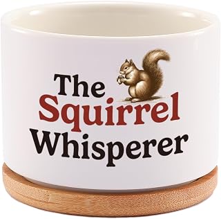 The Squirrel Whisperer Ceramic Succulent Plant Pot with Bamboo Tray Squirrel Lover Gifts for Women Men Fall Gifts Home Office Decor Plant Lover 3.5 Inch White (No Plants)