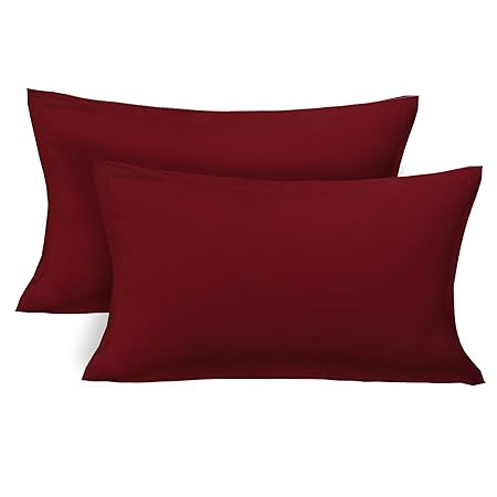 Clasiko 100% Cotton Plain Maroon Pillow Covers Pair; Size - 17x27 Inches; Color Fastness Guarantee