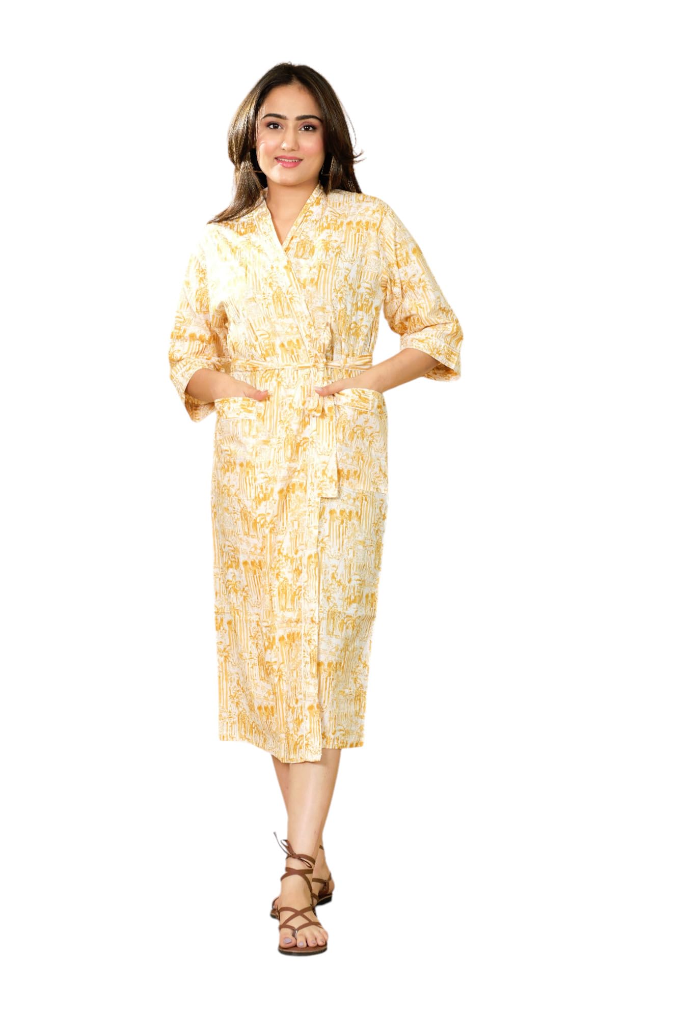 MARIKA TEXTILES Women Cotton Bathrobe Knee Length Wrap Style Maroon Ethnic Print Lounge Nightwear Robe-image-15
