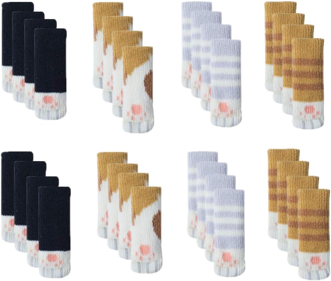 Ulalaza 32Pcs Chair Leg Floor Protectors Knitted Furniture Feet Non-Slip Wear-Resistant Noise-Reducing Chair Covers Caps Set (Style 1-cat paw)