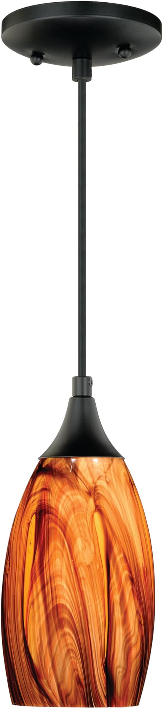 VAXCEL Milano Mini Pendant for Kitchen Island, Oil Rubbed Bronze, Smoky Fire Glass, Dimmable Ceiling Mounted Lighting, Adjustable Height