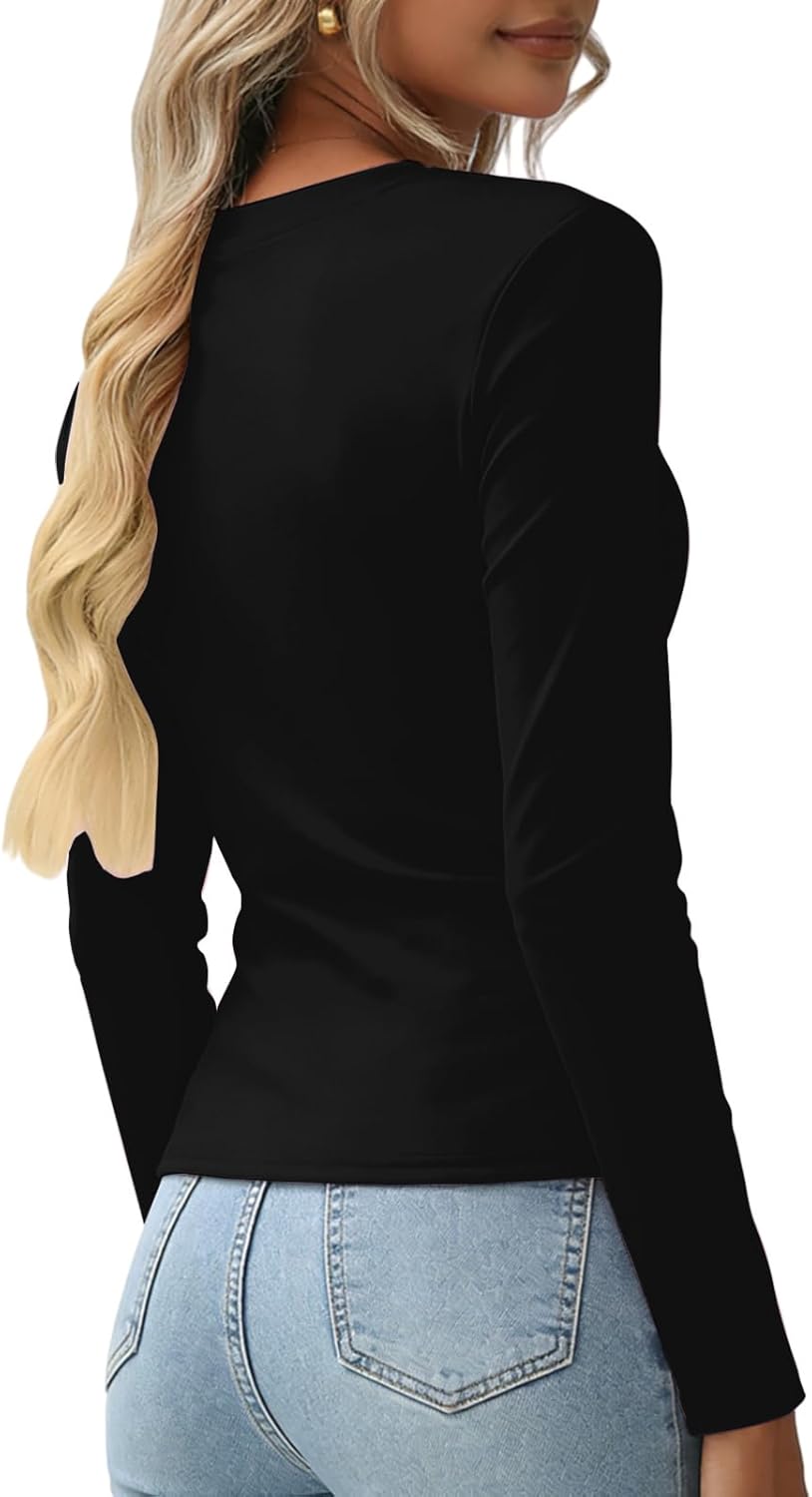 Women's Cotton Long Sleeve T Shirt Slim Fit Crewneck Basic Tee Shirts Tops Casual Soft Layering Undershirts - Image 2