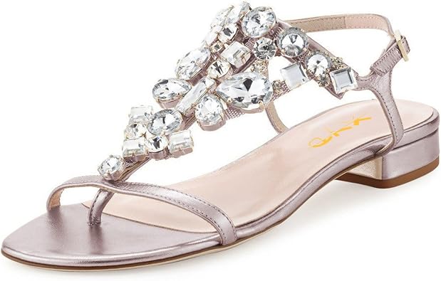 XYD Women T-Strap Flat Sandals Open Toe Rhinestone Slingback Low Heel Ankle Strap Summer Shoes
