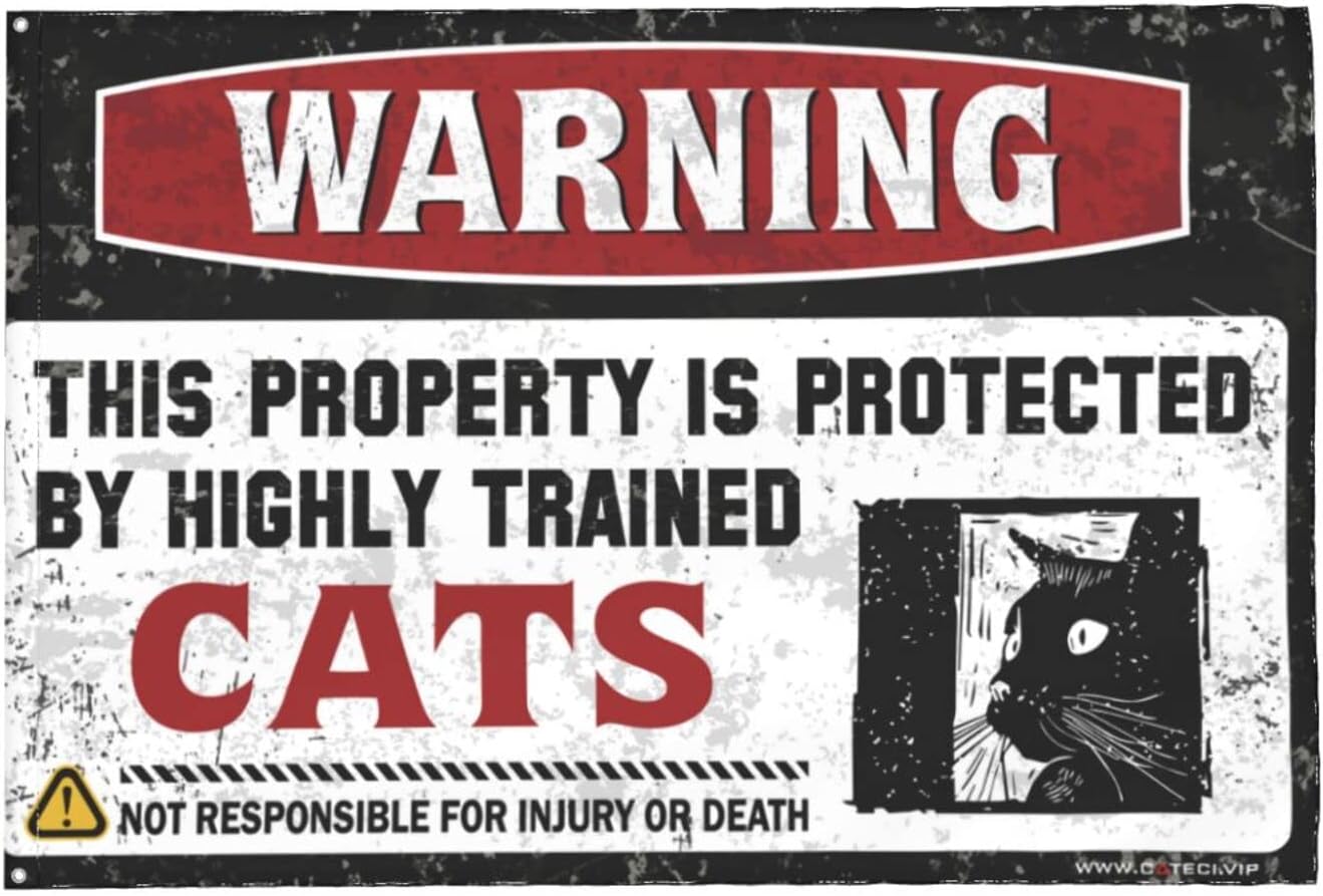 Flag for Room Girls Warning This Property is Protected by A Highly Trained Cat Flag Funny Room Flags Room Flags for Teens ( Size : 152X244CM )