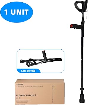 Forearm Crutch for Adults, (Single Unit,Not a Pair), Aluminum | Lightweight & Foldable, 10-Level Adjustable Height, Lightweight Elbow Arm Crutch for Men or Women, Black