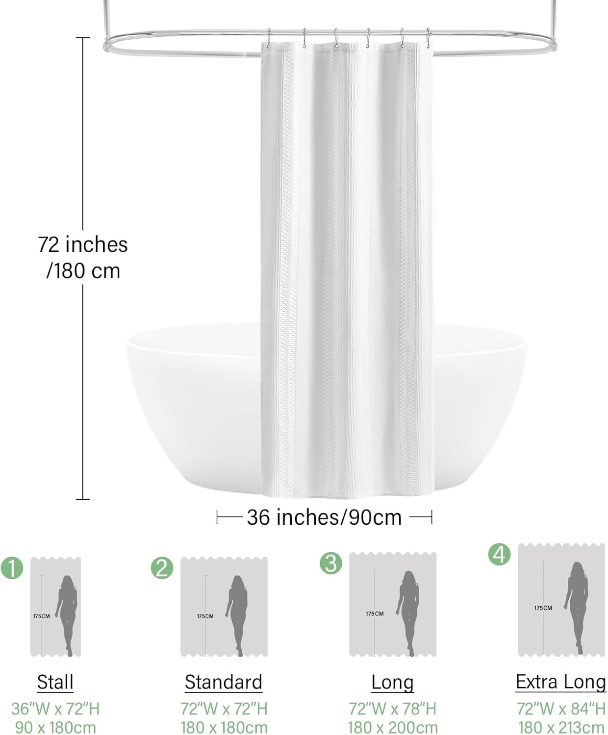 White Boho Small Stall Shower Curtain 36 x 72, Farmhouse Narrow Half Size Fabric Shower Curtains for Modern Bathroom Decor, Bohemian Tufted Textured Cloth Shower Curtain 36 inch