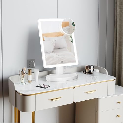 Miniatura 2 de Funtouch espejo grande iluminado con 35 luces LED, con sensor táctil, aumento de 10X y rotación de 360°, ideal para cosmética y maquillaje, modelo