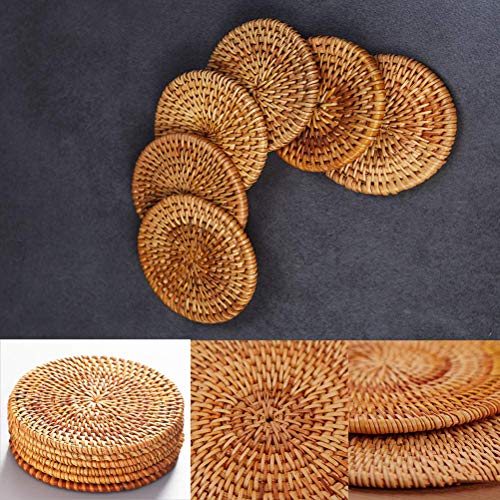 Rattan Coasters, Coasters Exotic Handmade Teacup Coasters, Creative Gift For Kitchen Table Drinks Crafts Table Desk Office Hote For Drinks,Round Natural Coasters, Drink Spills Coasters Set 6 Pcs #TOP2