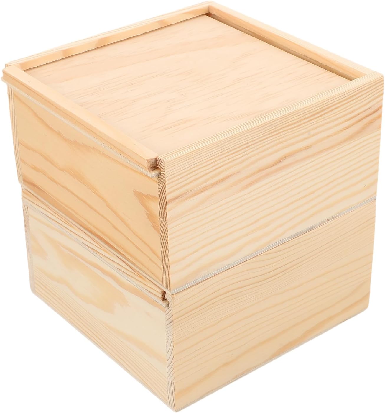 Jewelry Box Compact Storage 2pcs with Slide Lid , Beige Vintage Wooden