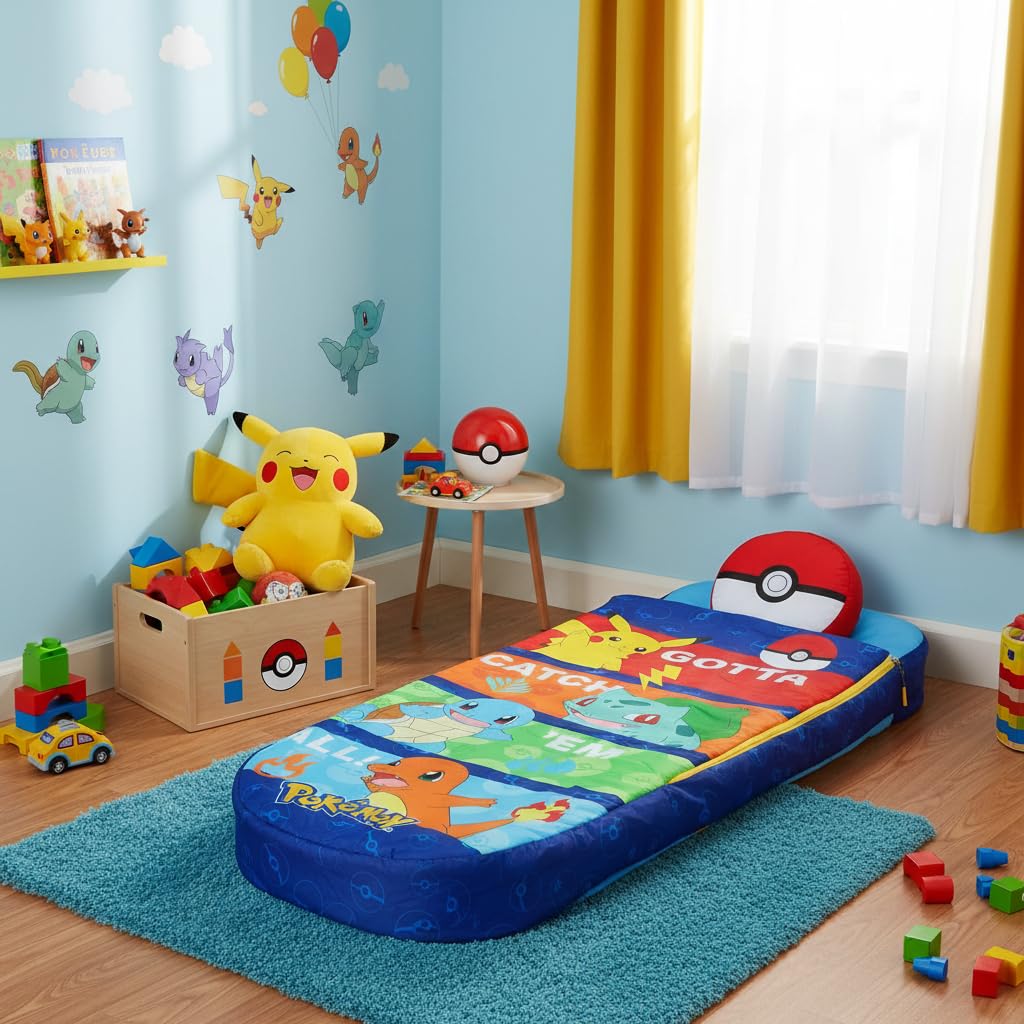 Pokemon ReadyBed Lit Gonflable et Sac de Couchage pour Enfants avec Pompe Matelas de Voyage