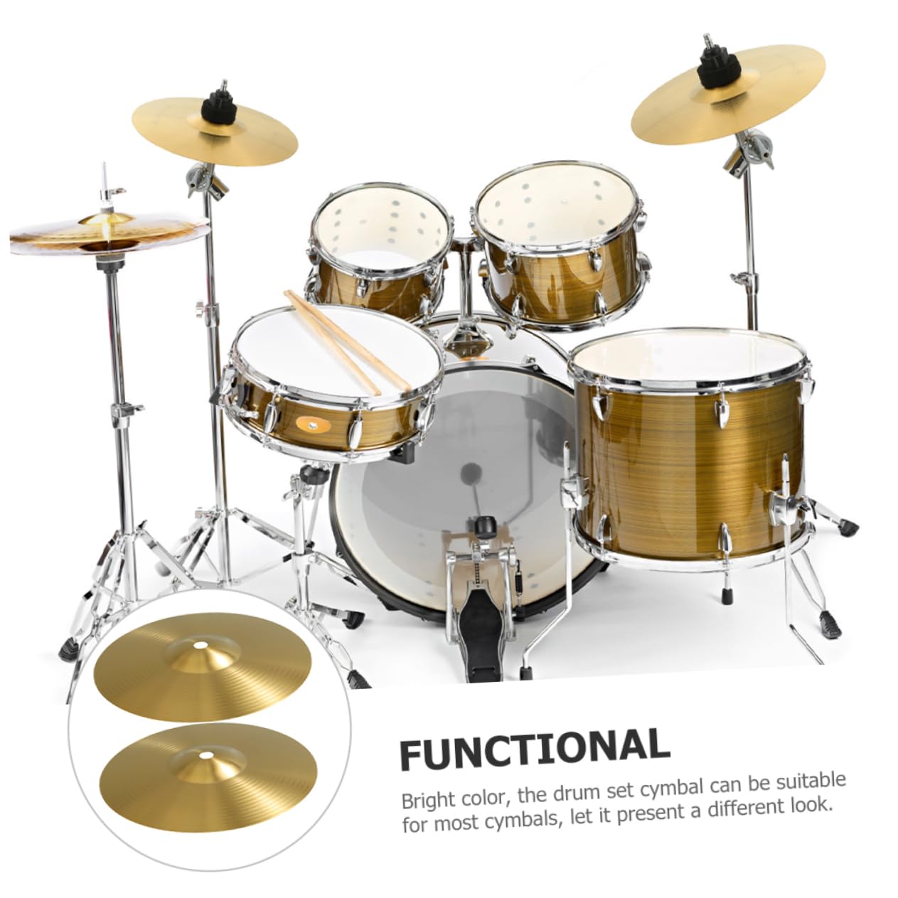 Cymbale Crash pour Batterie en Laiton, Lot de 2 Set de Set de Pièces, Or | Bords sans Bavures, Légère, pour Kit de Batterie et Cymbales Jazz, Instrument de Musique