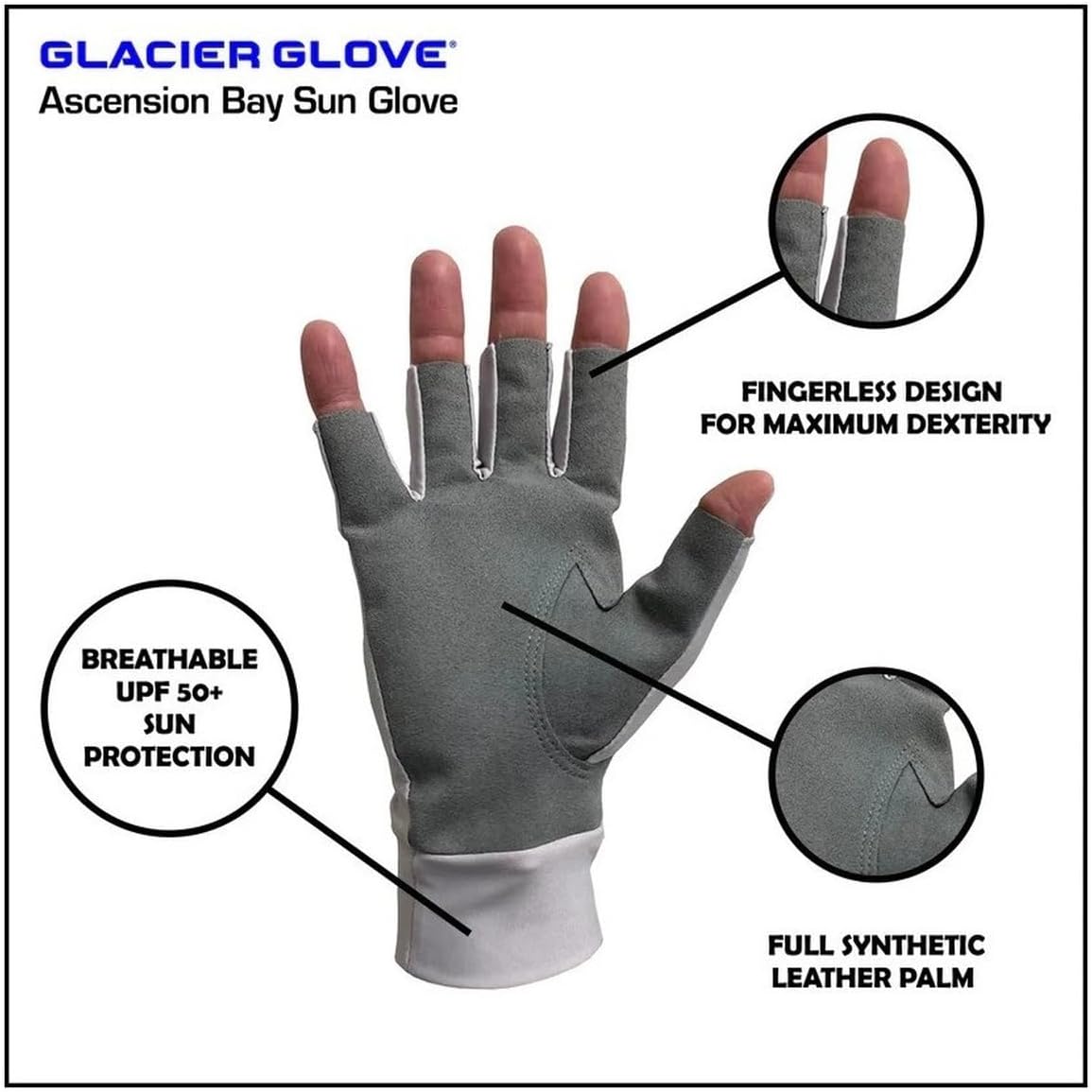 Glacier Glove Ascension Bay 50+ Sun Protection Durable Lightweight Breathable Quick-Dry Fingerless Outdoor Fishing Sun Glove