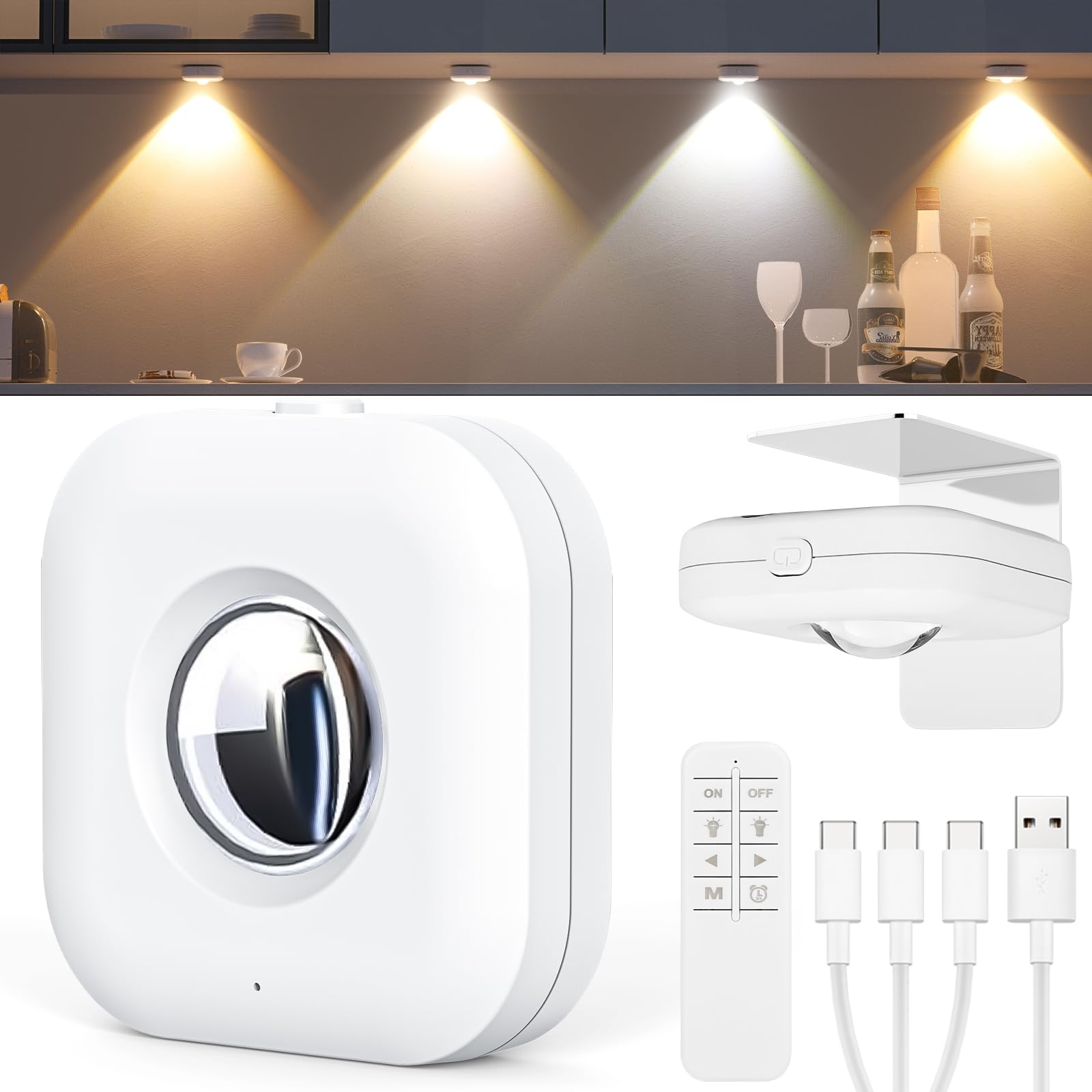 Luz LED Armario Recargable USB Vankarr Set de 6 Regulables 3000K-6500K Luz Nocturna LED con Control Remoto, Iluminación para Armario, Vitrinas, Cocina