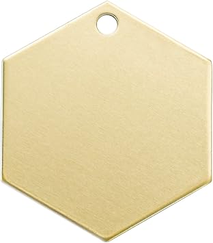 ABBECIAO 20Pcs 1" Hexagon Brass Stamping Blank for Handmade Personalized Pet ID Name Tags Keychain Making w/Hole 14ga. Thick