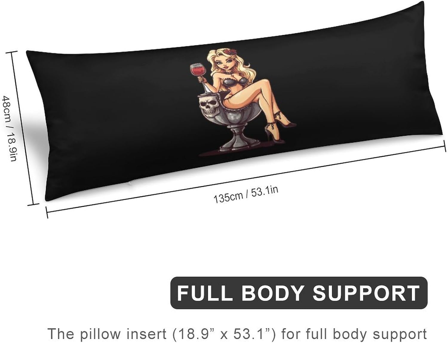 Pin-Up Girl Skull Goth Girl Body Pillowcase Soft Long Throw Pillow Cover for Bed Couch