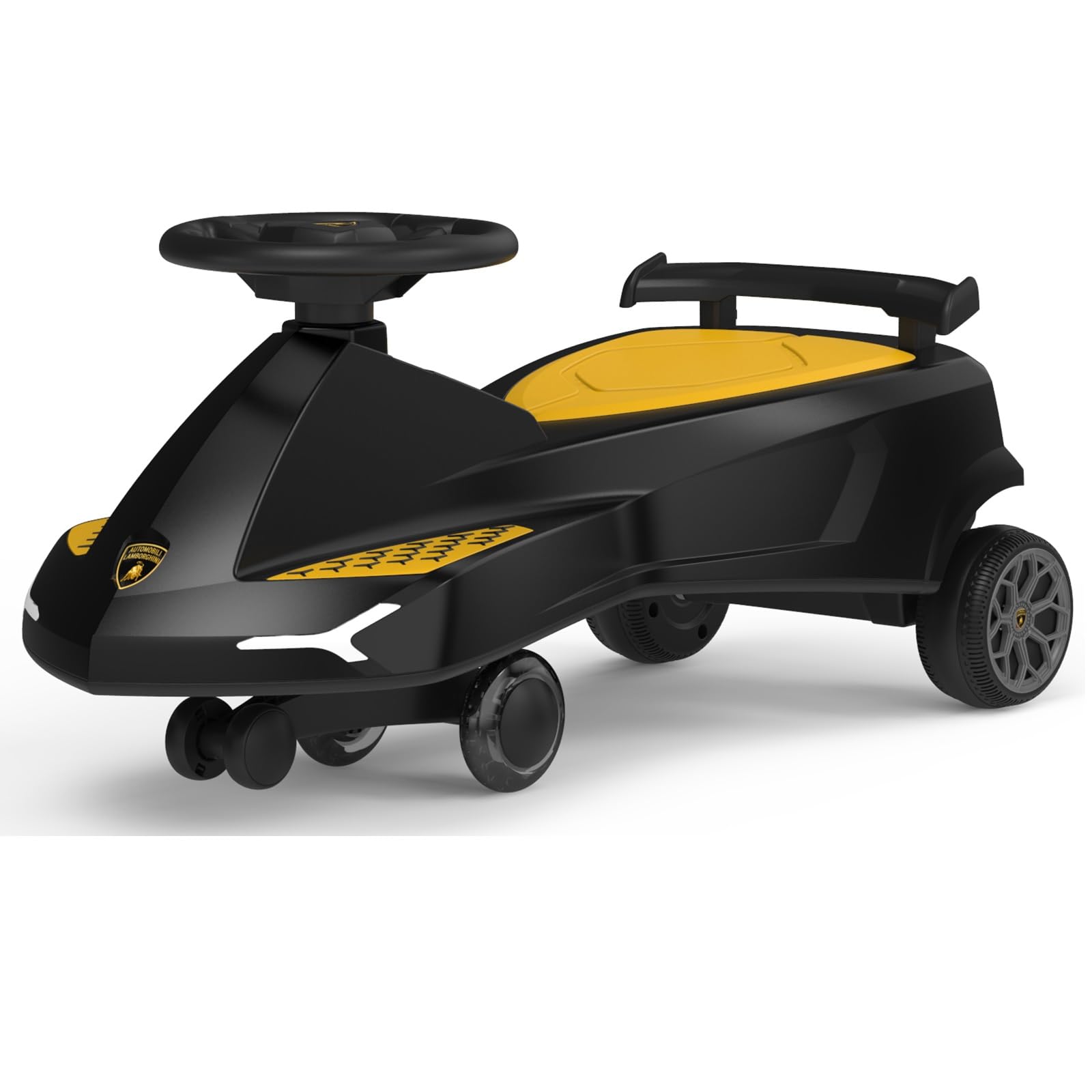 Lamborghini Swing Car Ride On Swivel Scooter Childrens Kids Toy Wiggle Gyro Twist & Go Gift With Light and Sound Yellow Black