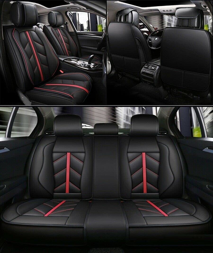 Flexzon Ensemble complet de housses de siège de voiture universelles en cuir synthétique Noir, Protège Siege Voiture, Couvre Siege