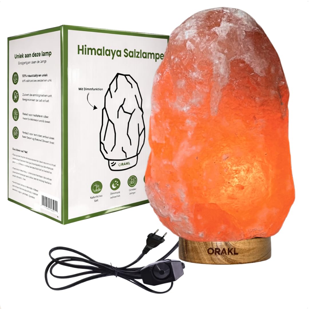 Dimmbare Salzlampe Aura - 100% echtes Himalaya Salz aus Salt Range Pakistan - Salzkristall-Lampe - Salzstein - Tischlamp inkl. 1x 15W Glühbirnen und Geschenkbox (8-10 KG)
