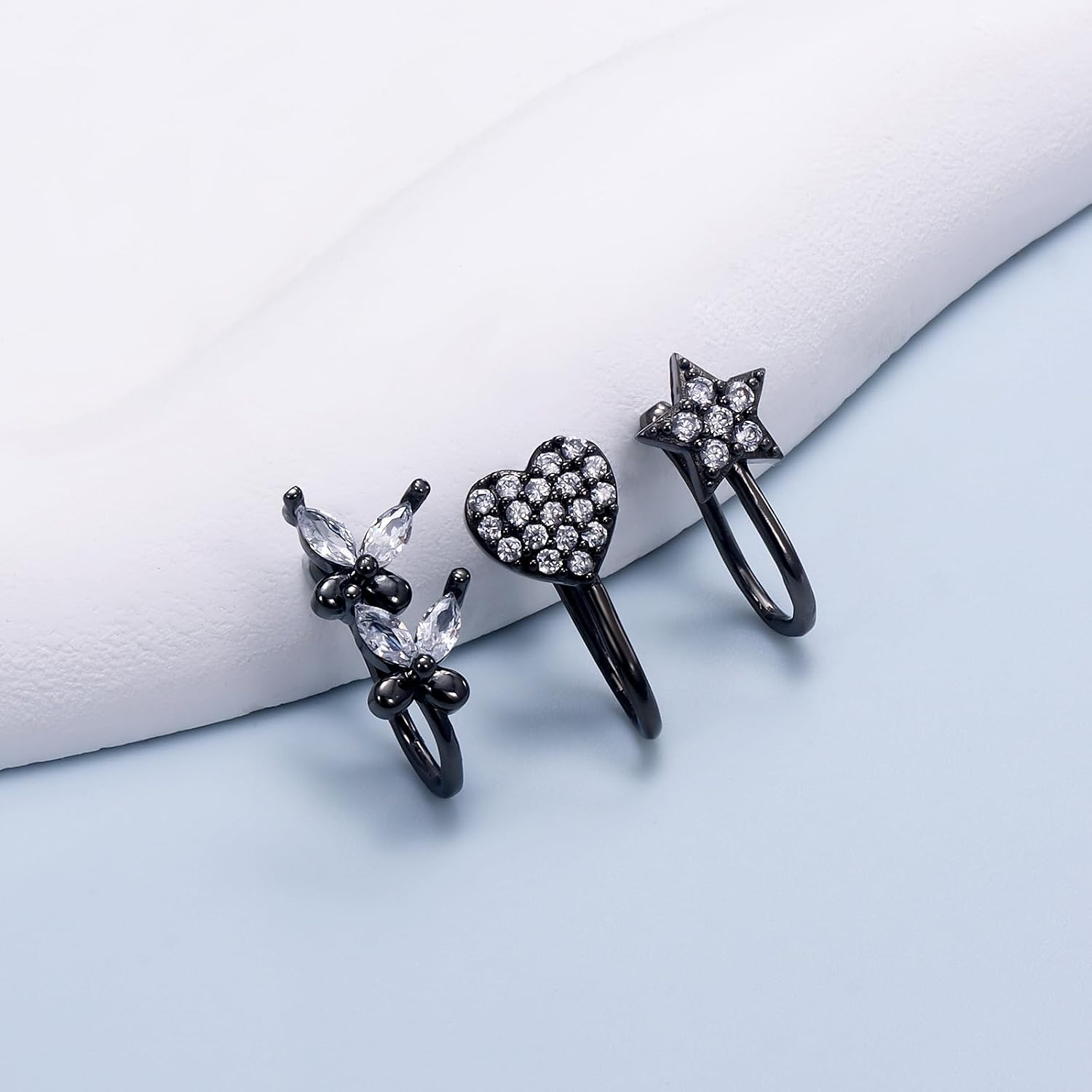 Vsnnsns Fake Nose Rings for Women Clip On Nose Ring Stainless Steel Nose Cuffs Faux Nose Ring Non Fake Nose Piercing for Women Men Black Rainbow Rose Gold 9PCS