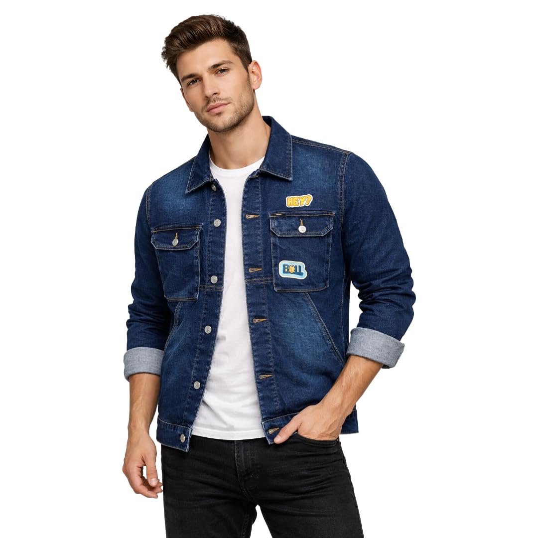 origin state Scoob Men’s Denim Jacket | Dark Blue Slim Fit Casual Jean Jacket for Men | Full Sleeve Button Down Trucker Style Coat with Pockets | Winter & All Season Wear-picture-10