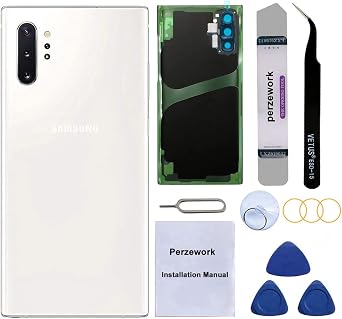 Rear Back Glass Replacement for Samsung Galaxy Note 10+ Plus 6.8-inches 5G with Reparing Toolkit and Installed Adhesive Aura White