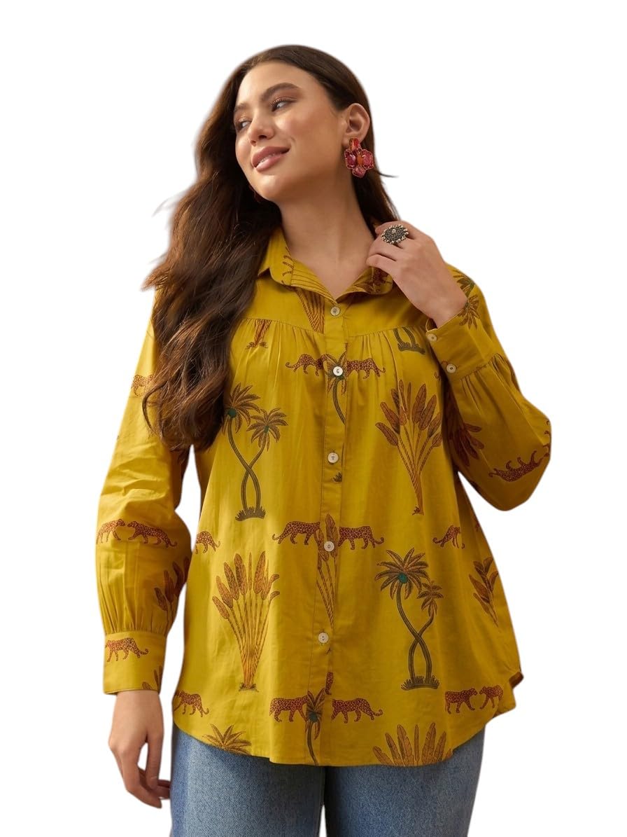 stylum Women's Palm Tree Printed Pure Cotton Shirt | Cotton Tops for Woman | Summer Tops for Woman-picture-17