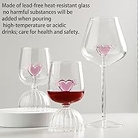 Vista 3 de Juego de 2 copas de vino tinto de cristal de 17 onzas, románticas copas de vino en forma de corazón, copas de cóctel creativas, copas de vino únicas