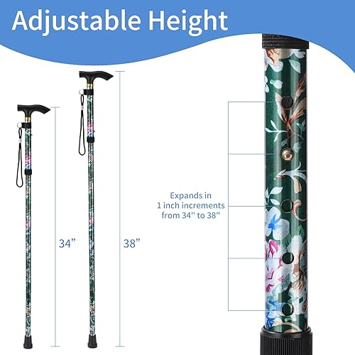 Miniatura 3 de Walking Cane, Folding Cane for Man & Women, Portable Lightweight 5-Level Adjustable Height, Collapsible Cane for Seniors Balancing Mobility Aid
