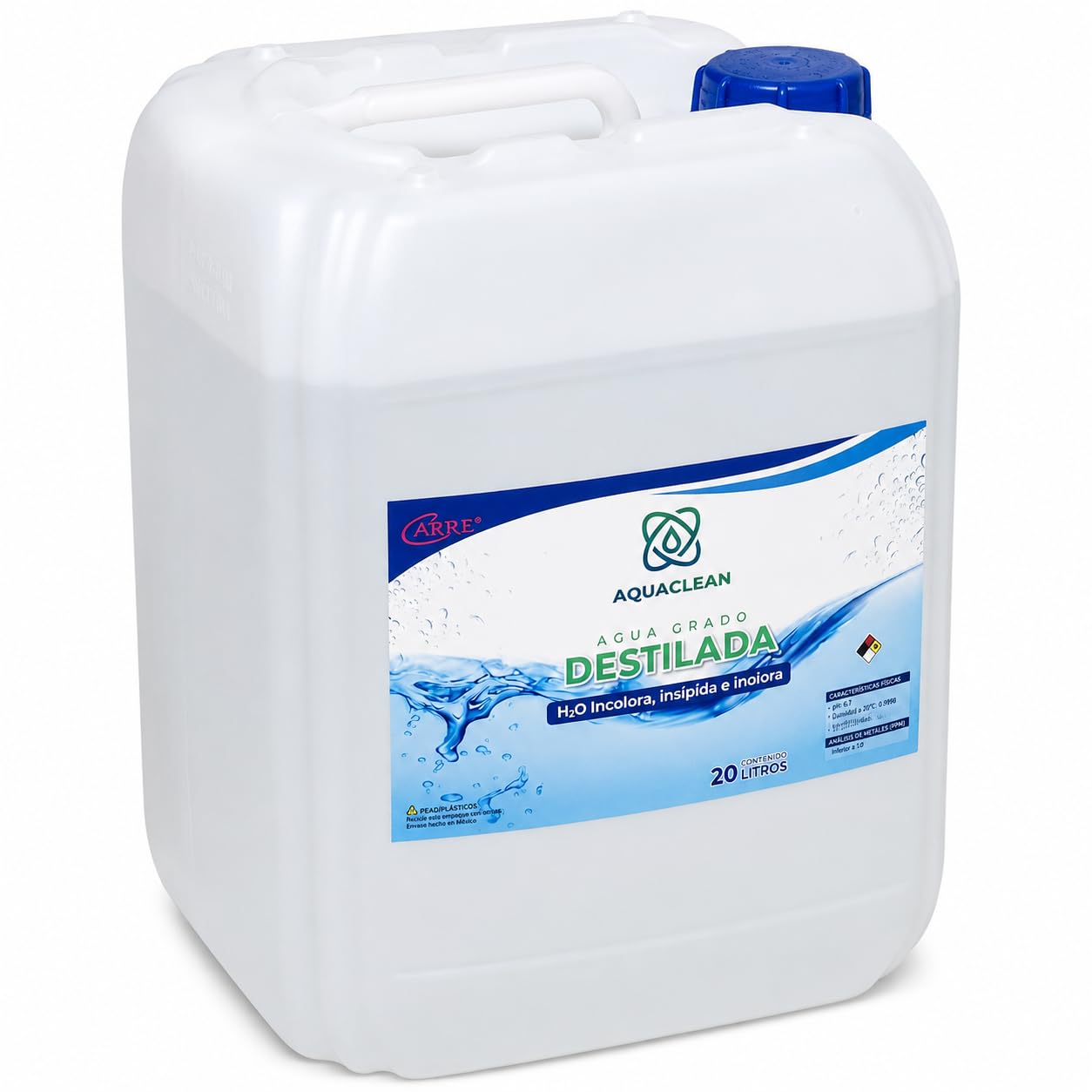 Aquaclean agua destilada certificada para uso de laboratorio, concentradores de oxígeno, equipo médico, aparatos cpap, incolora e insípida, 20 lts