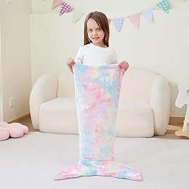 Viviland Kids Mermaid Tail Blanket - Mermaid Tail Blankets Glow in The Dark - Flannel Mermaid Blanket Gifts for Girls - Luminous Unicorn Super Soft Tie Dye Girls - Multicolor Jellyfish 1739