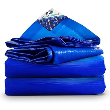 TUFFPAULIN 6FT X 9FT 120 GSM Blue Extra Strong Virgin Tarpaulin Tirpal Tadpatri Tharpai Thadika Mulching Sheet, UV Resistant Eyelets, 100% Waterproof, 6 Layer 3D Rib Technology