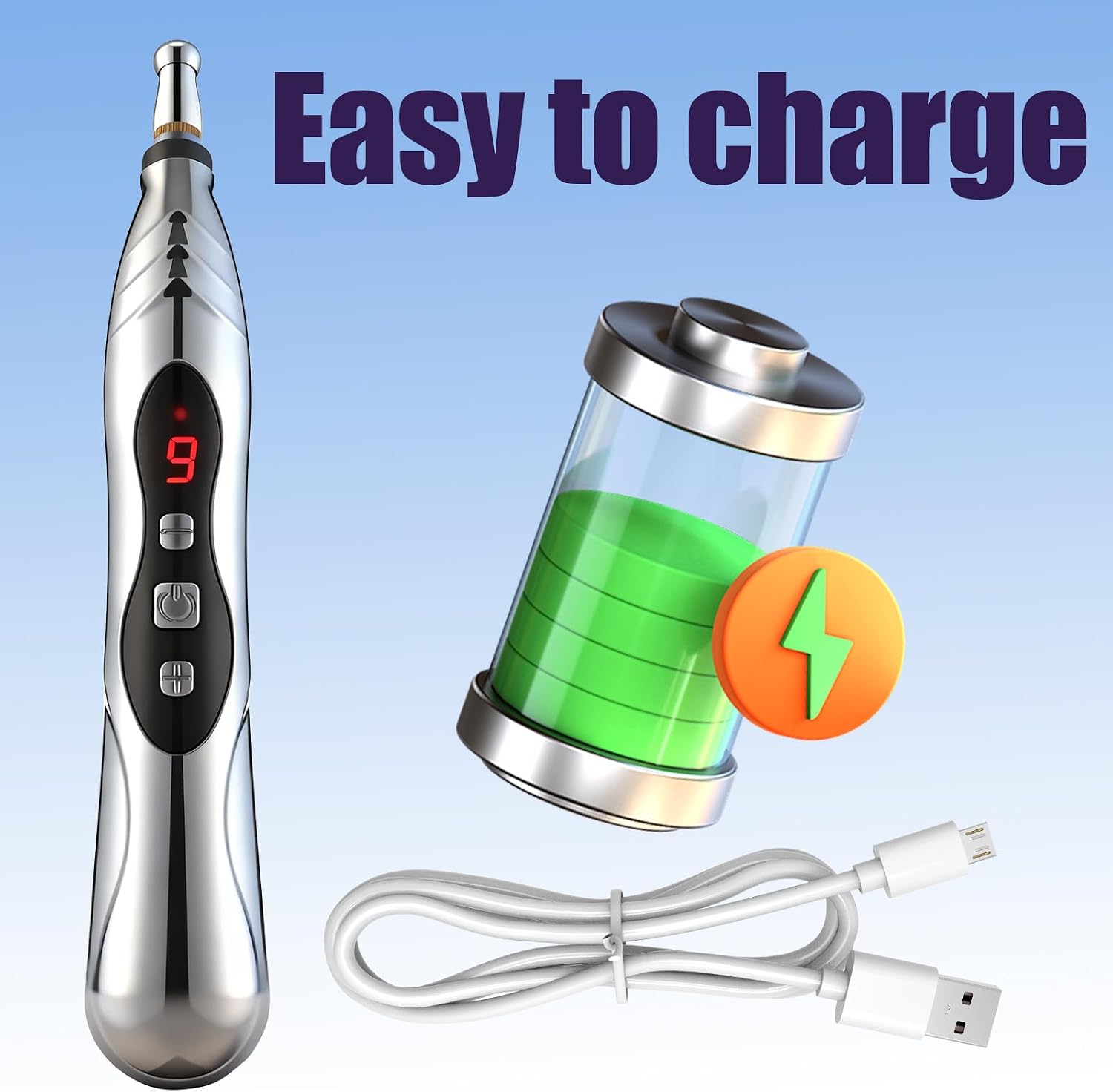 Electric Shock Chastity Wand with 9-Level Adjustable Estim Stick BDSM Toy | 9 levels from tingle to intense. Stimulates clit, labia and more.Great for electro-sex couples. Rechargeable BDSM toys.
