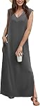 GRECERELLE Femmes Été Maxi Robes V-Neck Sans manches Casual Loose Split longue plage Sundress avec poches