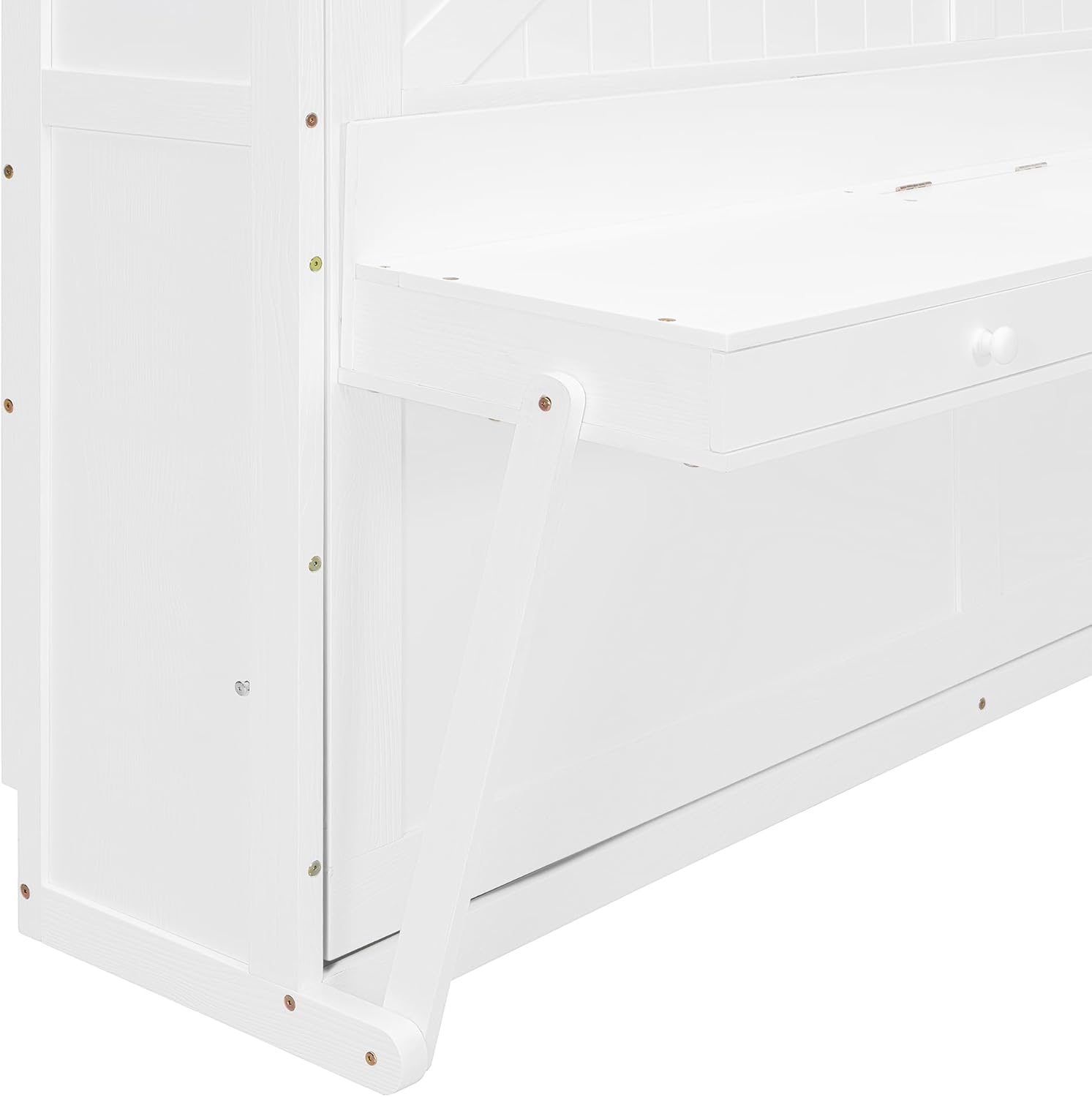 Merax Wall Murphy Bed with Storage, Foldable Cabinet Bed with Vanity Desk, Center Mirror & 2 Side Drawers, Queen Size, White
