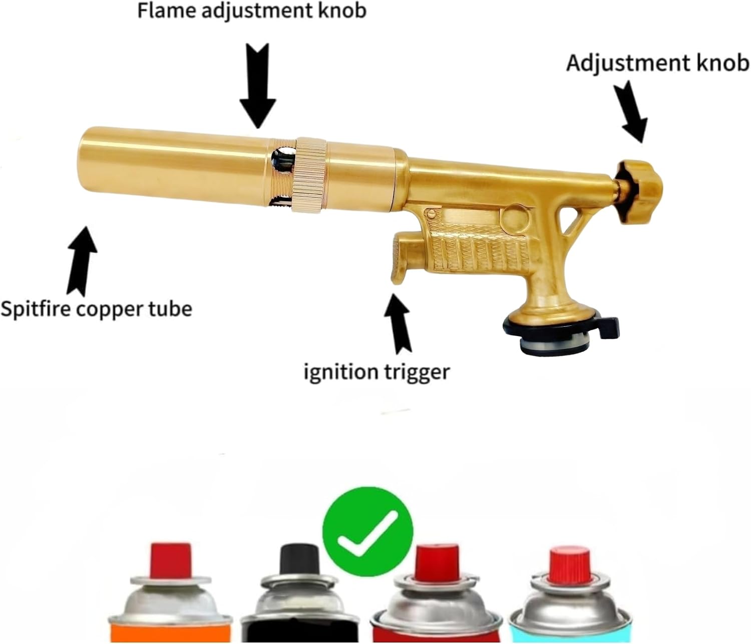 WF Butane Torch Lighter, Culinary Kitchen Blow Lighter, Flame Thrower Head, Adjustable Flame Pure copper Handheld - for Cooking, Baking, Camping (Butane Fuel Not Included)