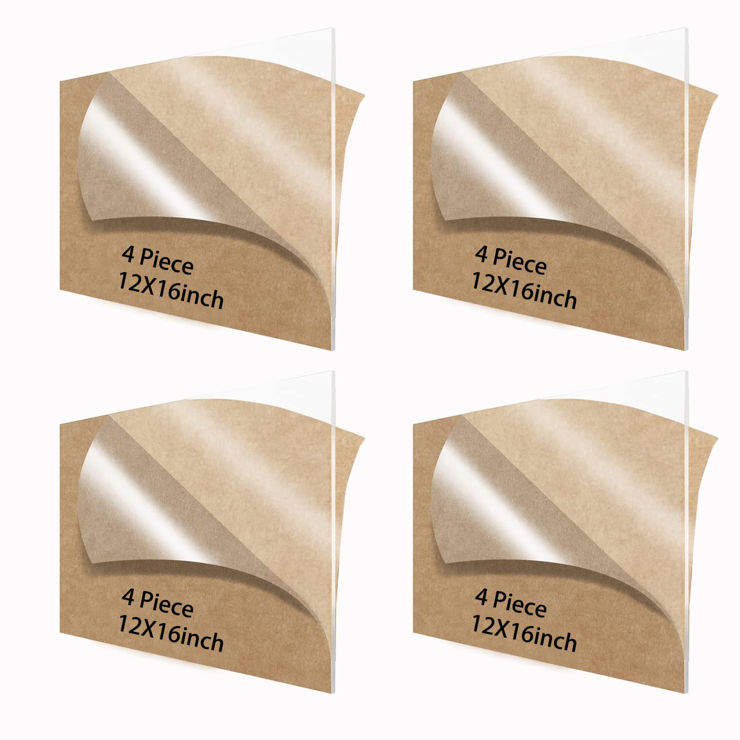 MIKING 4 Pack Clear Cast Acrylic Sheet, 12x16 inch Plexiglass Sheets for Laser Engraving & Cutting, 1/8 Inch 3 mm Thick Transparent Plexi Glass Boards for DIY Projects Crafting Display Case Sign