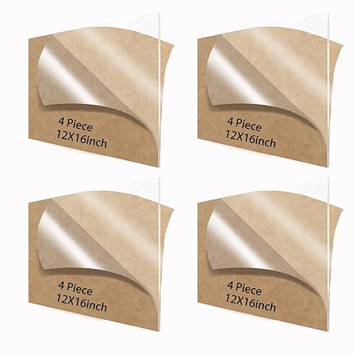 MIKING 4 hojas de plexiglás de 12 x 16 pulgadas, hoja acrílica transparente de 18 pulgadas de grosor (0.118 in) con papel protector para proyectos
