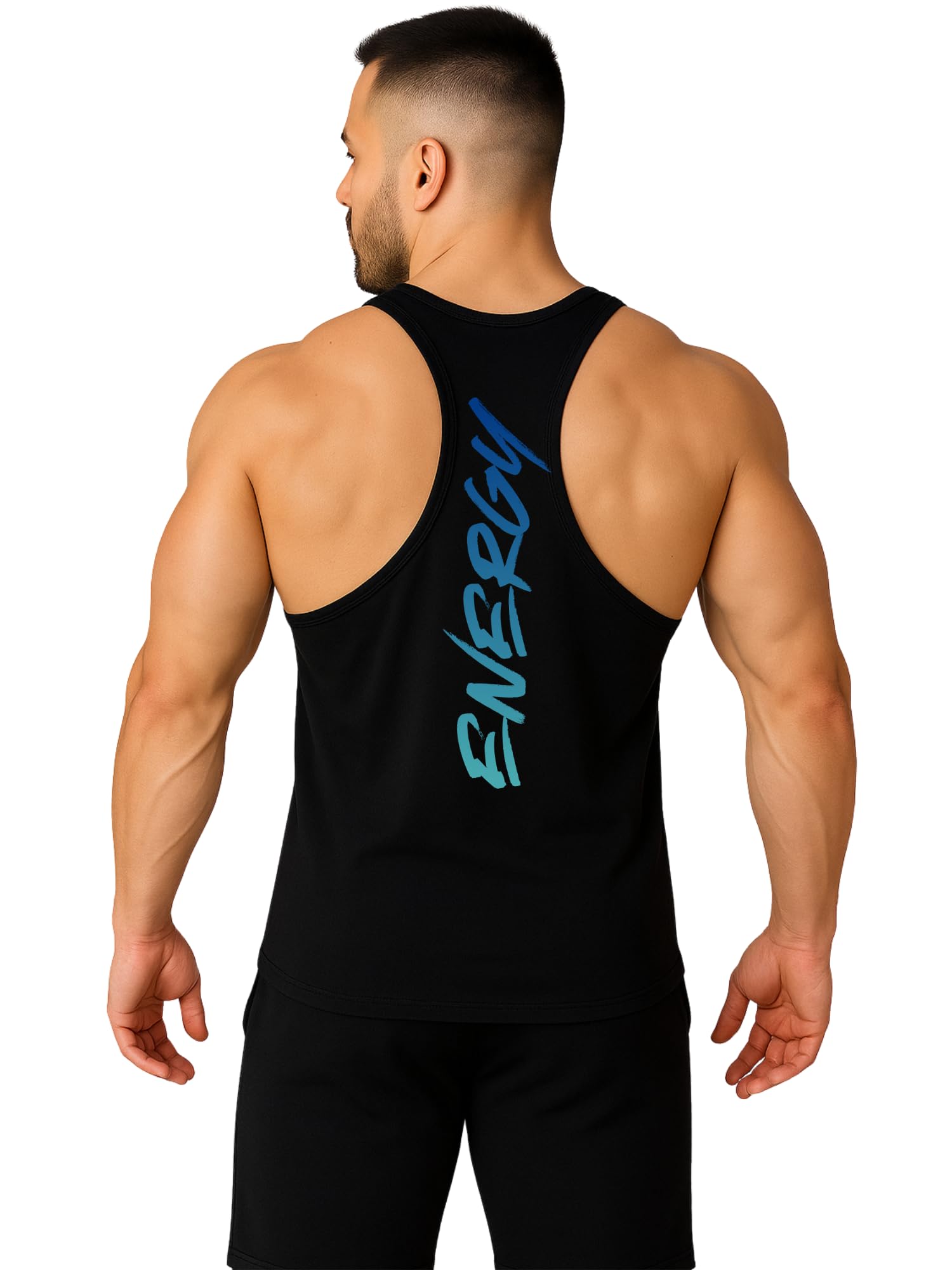 Men's Gym Vest | Sleeveless Tank Top for Workout, Bodybuilding & Sports | Y-Back Stringer Athletic Fit Racerback -RB Cut Energy