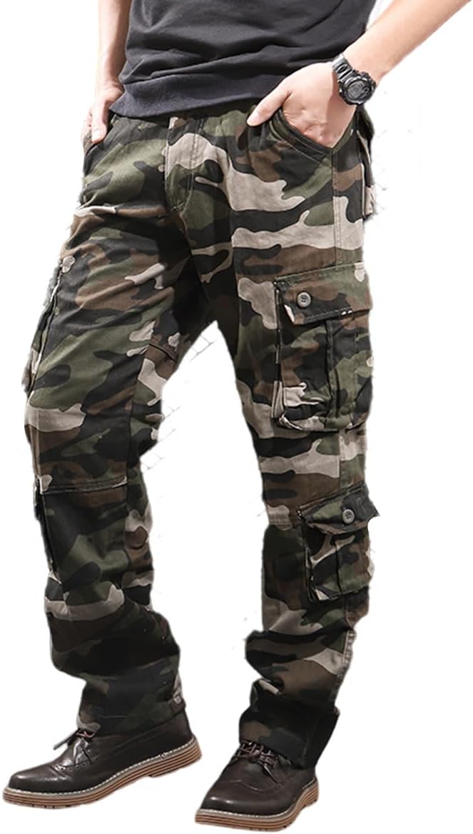Sobrisah Mid Low Rise Cargo Pants for Men Youth Comfy Cotton Casual Streetwear Military Combat Work Trousers(No Belt)