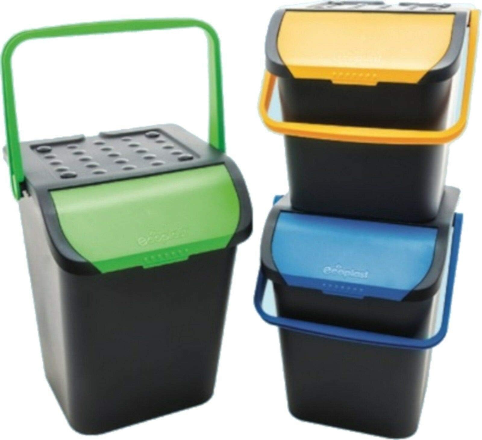 Poubelles De Recyclage TATAY Easy Waste 20L - Set De 4 Empilables, Couvercle Click, Gris