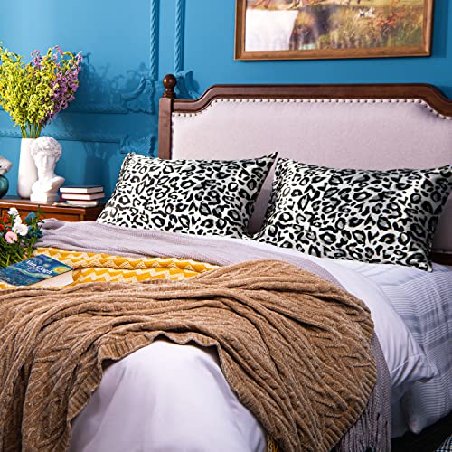 Ntbay 2 Pack Satin Standard Pillowcases For Hair And Skin, Luxurious And Silky Leopard Printed Pillow Cases With Envelope Closure, 20X26 Inches, Black And White #TOP5