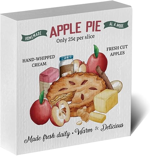ENGVZ Letrero de madera para decoración de otoño de manzana, caja de madera para el hogar, baño, estante de entrada, centros de mesa, granja,