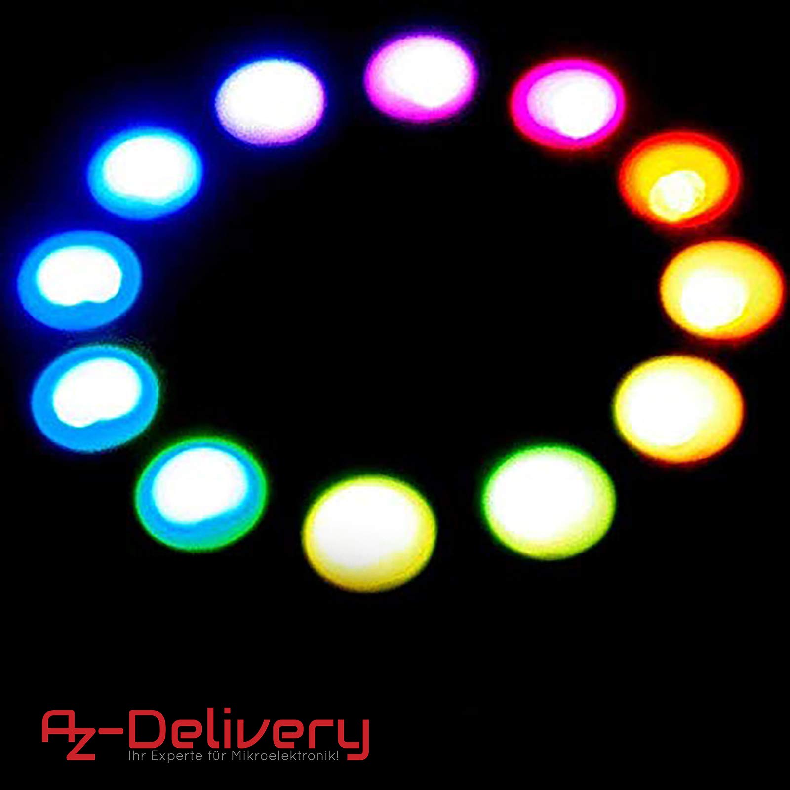 AZDelivery 5 x Anello LED RGB compatibile con WS2812B da 5 V 12-Bit compatibile con Arduino incluso un E-Book!