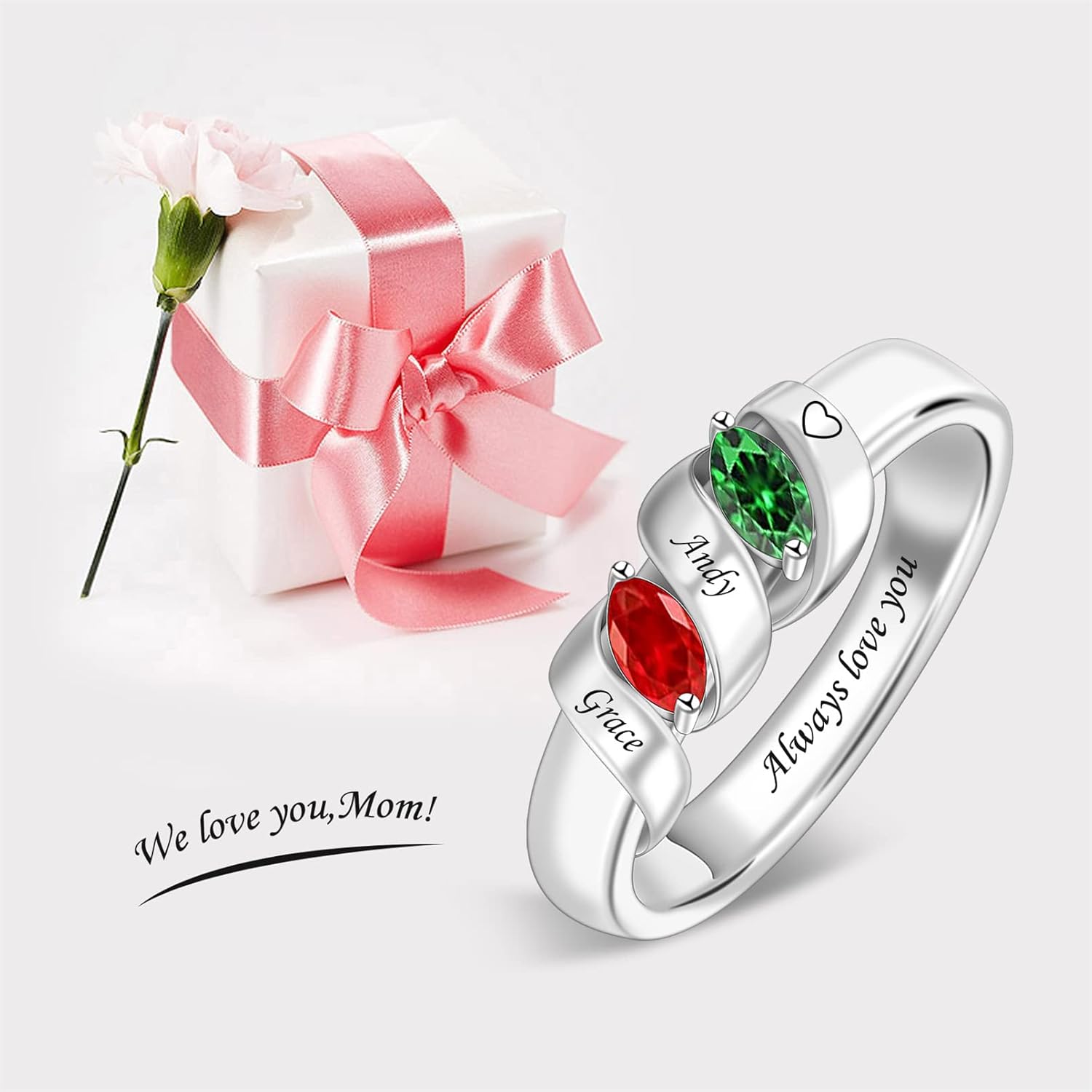 Personalized Birthstone Rings Women Family Ring with Names & Birthstones Custom 925 Mother Rings with Meaningful Gift for Christmas Mother's Day Rings