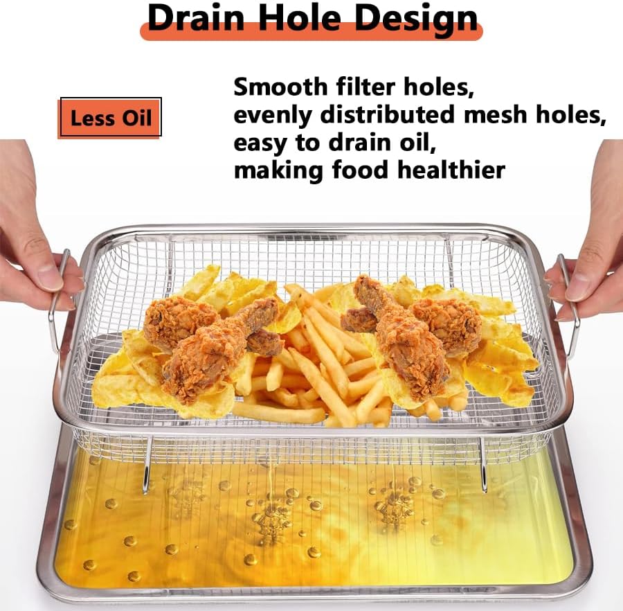 Miniatura 5 de Voittozege Juego de 2 cestas para freidora de aire para horno, juego de cestas de malla antiadherente de acero inoxidable de 15.5 x 11.5 pulgadas,