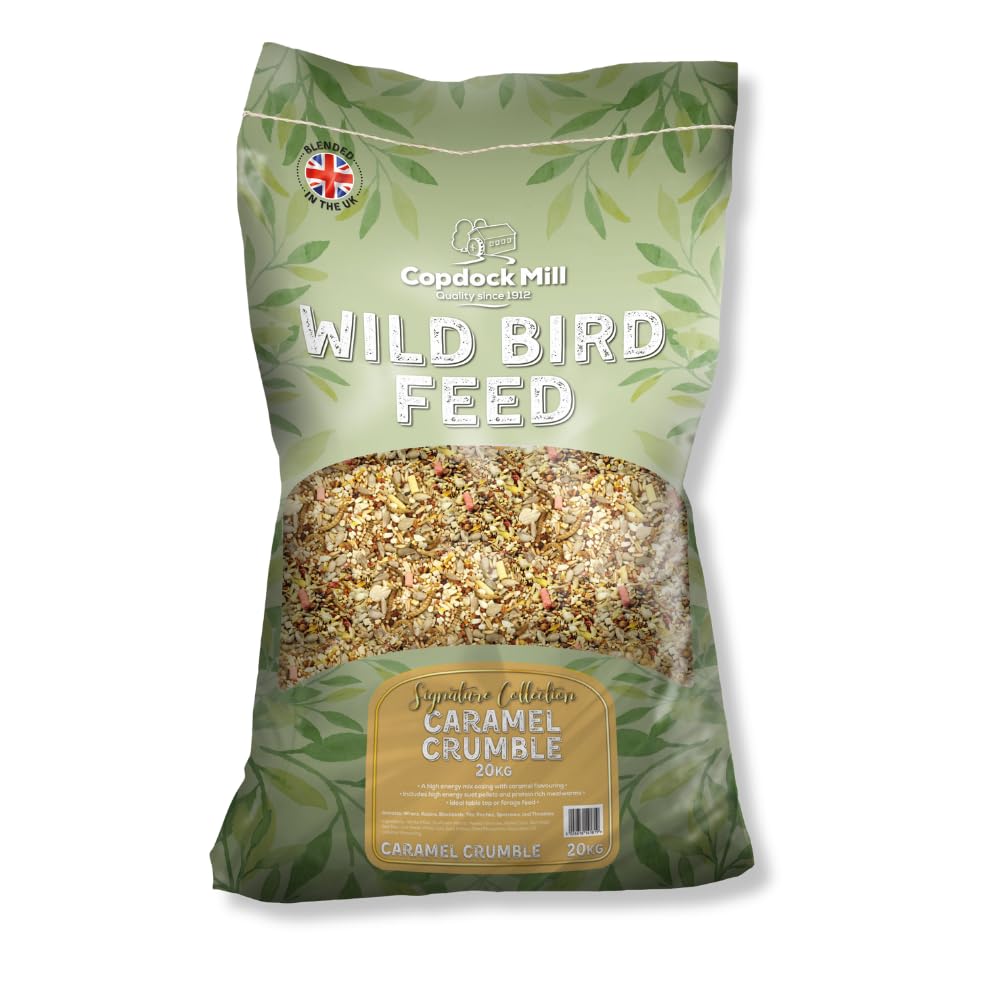 Copdock Mill Caramel Crumble Wild Bird Seed 20kg – All Year-Round Bird Food – 100% Natural Ingredients Including Sunflower Hearts – Suitable for All Wild Bird Species